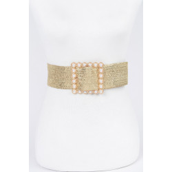 Wide Pearl Buckle Elastic Belt