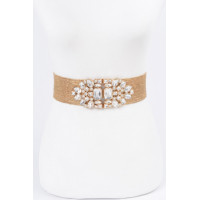 Multi Stone Metallic Straw Stretch Belt