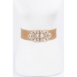 Multi Stone Metallic Straw Stretch Belt