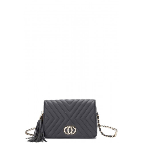 Chic Double Metal Pattern Stitching Tassel Crossbody Bag - CC-57142
