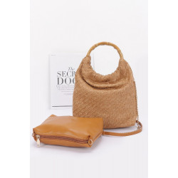 Faux Straw Bamboo Handle Handbag