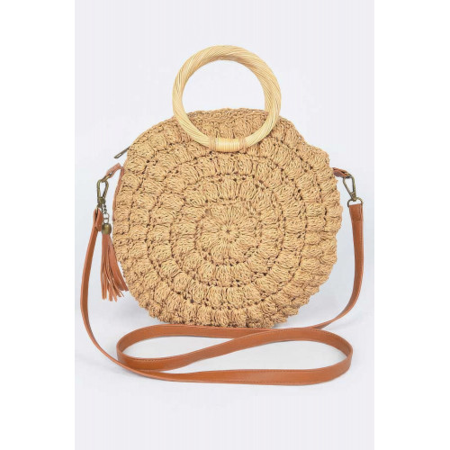 Faux Straw Round Wood Handle Bag Collection - CC-WH2001079