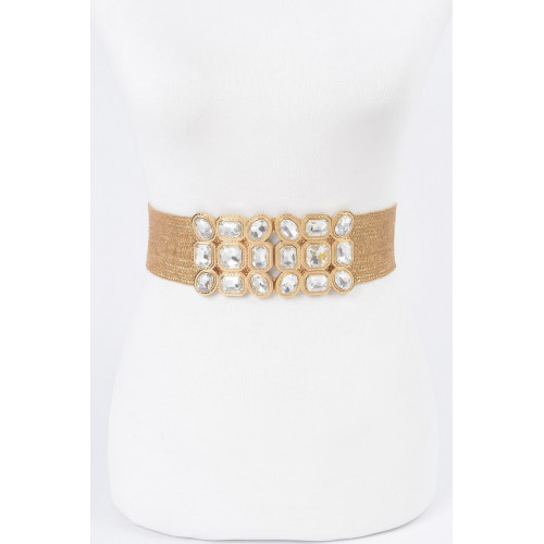 Multi Stone Metallic Straw Stretch Belt - CC-WH2002025