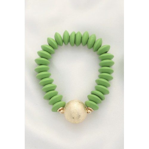 Ball Bead Wood Disc Bracelet - Designer Style - CC-57581