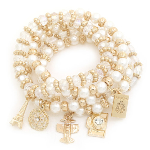 Airplane Charms Pearl Beaded Bracelet - Designer Style - CC-58471