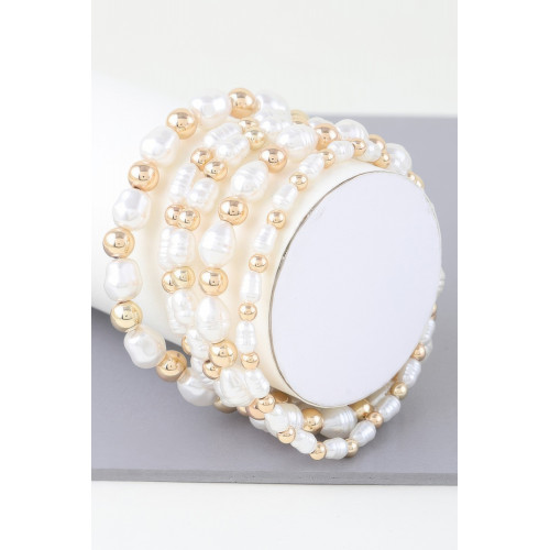 Ribbed Pearl Beaded Bracelet - Designer Style - CC-WH2000951