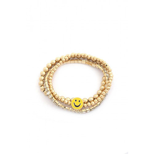 Enamel Happy Face Charm Crystal-studded Ball Bead Bracelet Set - CC-55718