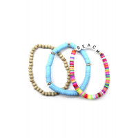 Fashion Wood Rubber Disc Bead Beach Letter Stretch Multi Bracelet
