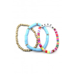 Fashion Wood Rubber Disc Bead Beach Letter Stretch Multi Bracelet
