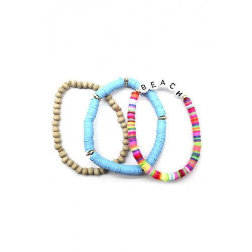 Style Wood Rubber Disc Bead Beach Letter Stretch Multi Bracelet - Designer Style - CC-54129