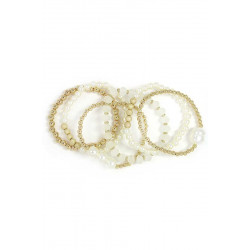 Pearl Metal Ball Stertch Bracelet Set