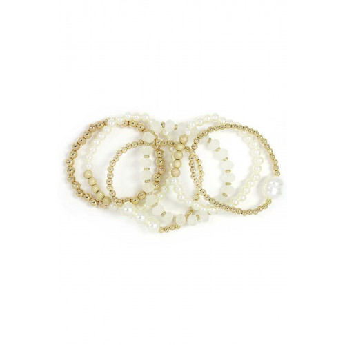 Pearl Alloy Ball Stertch Bracelet Set - CC-55857