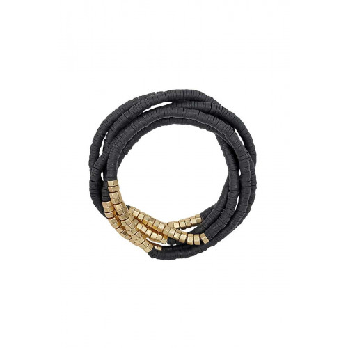 Alloy Rubber Disc Bead Stretch Multi Bracelet 5 Pc Set - CC-55041
