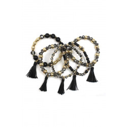 Crystal Stone Ball Bead Tassel Stretch Bracelet Set - Fashion Inspired