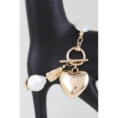 Multi Stone Heart Toggle Bracelet - Designer Style - CC-WH2001823