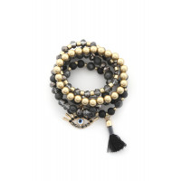 Evil Eye Bead Tassel Bracelet Set