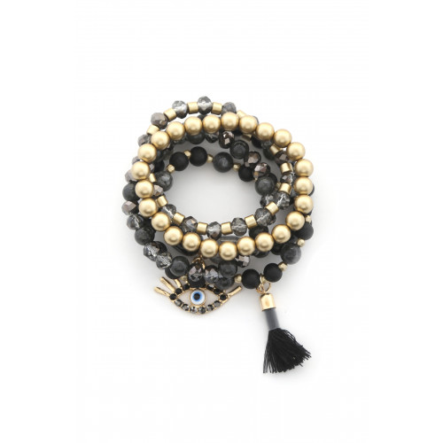 Evil Eye Bead Tassel Bracelet Set - Designer Style - CC-56886
