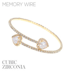 Crystal-studded Heart Cz 1 Line Wire Cuff Bracelet