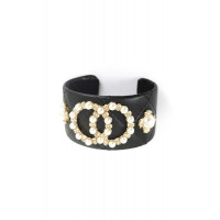 Fashion Pearl Double Round Studded Faux Leather Cuff Bracelet