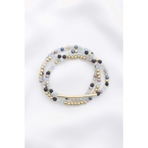 3 Row Glass Bead Stretch Bracelet - Designer Style - CC-56725