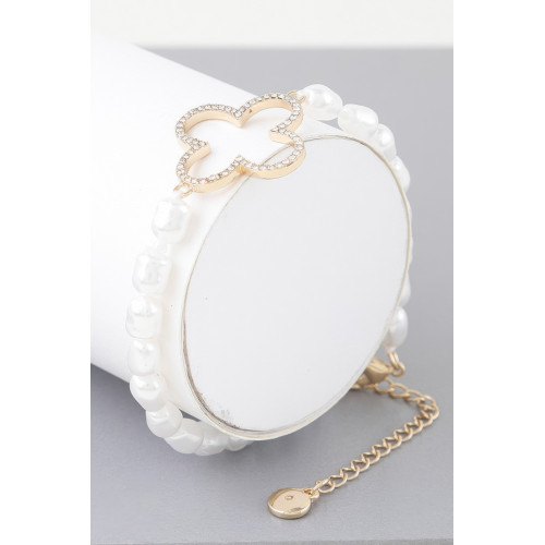 Open Clover Pearl Beaded Bracelet - Designer Style - CC-WH2001581