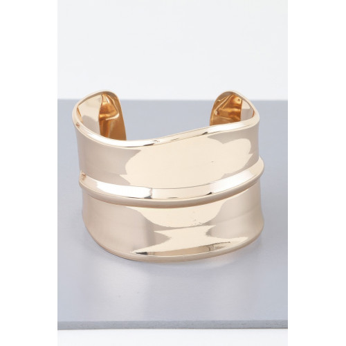 Wide Shiny Rib Open Cuff Bracelet - Designer Style - CC-WH2001584