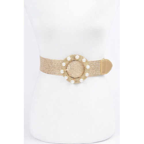Metallic Stretch Waistband W/pearl Alloy Bucklt - CC-WH2001287