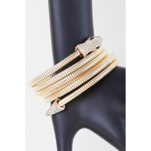 Coiled Bejeweled Snake Bracelet - Designer Style - CC-WH2001179