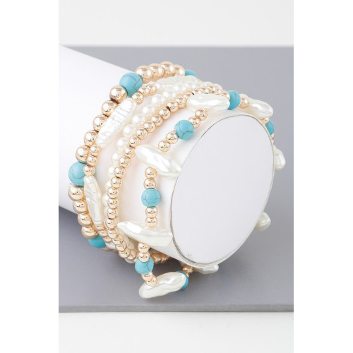 Multi Stone N Pearl Beaded Bracelet - Designer Style - CC-WH2001551