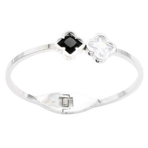 Double Clover Stainless Steel Hinged Bracelet - Designer Style - CC-58983