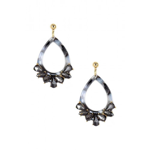 Acetate Crystal-studded Teardrop Dangle Earring - CC-55174