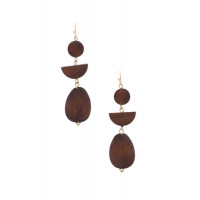 Geometric Wood Bead Dangle Earring