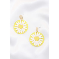Daisy Printed Round Ac Drop Earriing