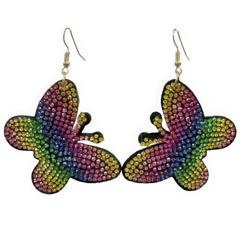 Rainbow Crystal-studded Butterfly Dangle Earring - CC-58490