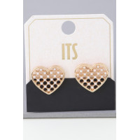 Pearl Quilt Heart Stud Earrings