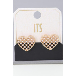 Pearl Quilt Heart Stud Earrings