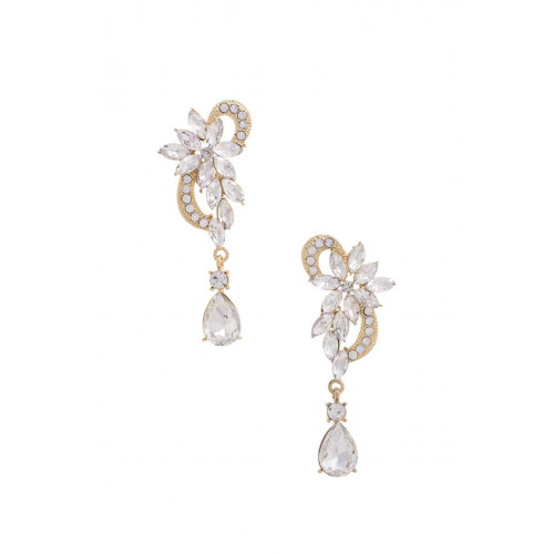 Flower Crystal-studded Dangle Earring - CC-56234