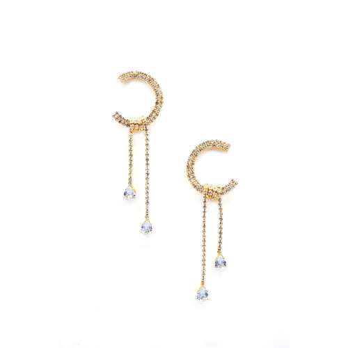 C Shape Crystal-studded Dangle Earrng - CC-56645