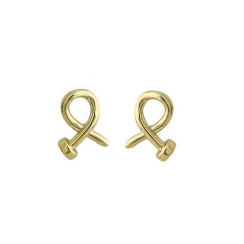 Gold plated crossed nail head stud earring - Designer Style - CC-59033
