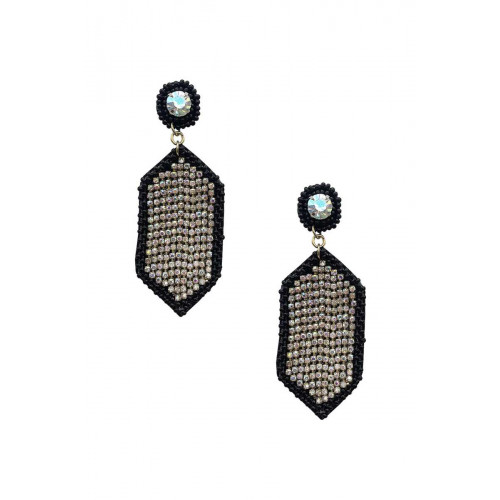 Seed Bead Crystal-studded Hexagon Dangle Earring - CC-55785