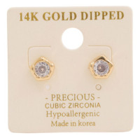 14k Gold Dipped Cz Stone Stud Earring   - Everyday Glam