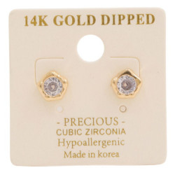 14k Gold Dipped Cz Stone Stud Earring   - Everyday Glam