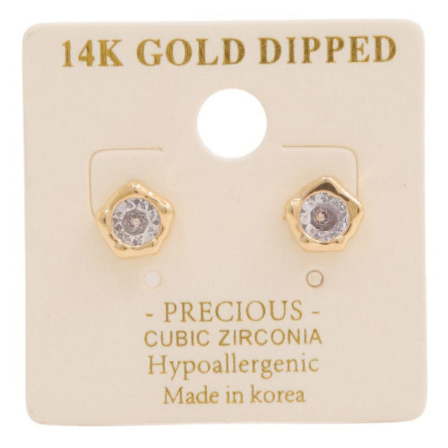 14k Gold Dipped Cz Stone Stud Earring   - Designer Style - CC-58916
