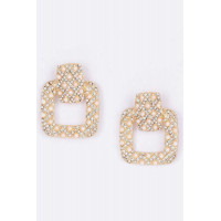 Rectangle Link Faux Pearlrhinestonedangle Earrings