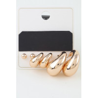 Triple Shiny Hoop N Bead Earrings Set
