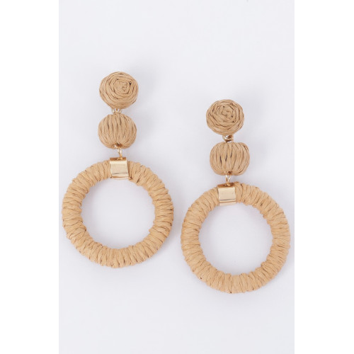 Round Faux Straw Earring - Designer Style - CC-WH2001217