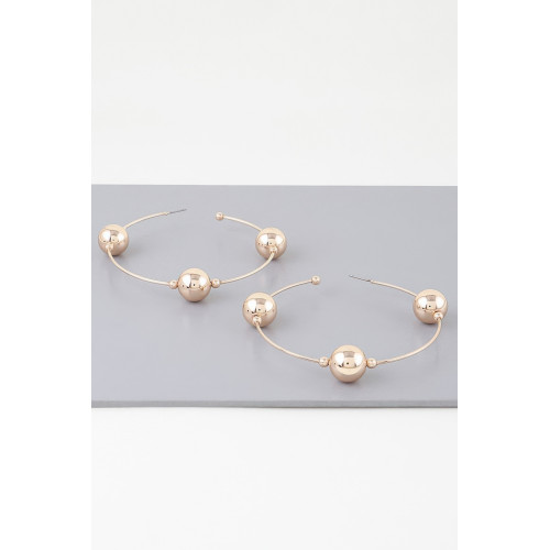 Triple Shiny Bead Hoop Earrings - Designer Style - CC-WH2001537