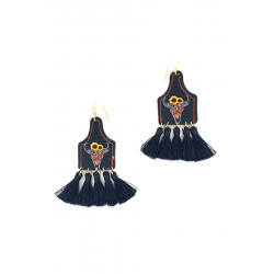 Stylish Western Cow Skull And Tassel Drop Earring - Everyday Glam