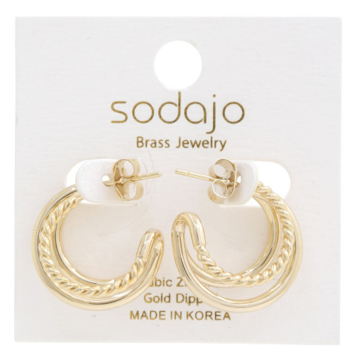 Double Hoop Rope Gold Dipped Earring - Designer Style - CC-58754