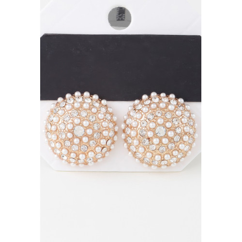 Pearled Dome Stud Earrings - Designer Style - CC-WH2000923